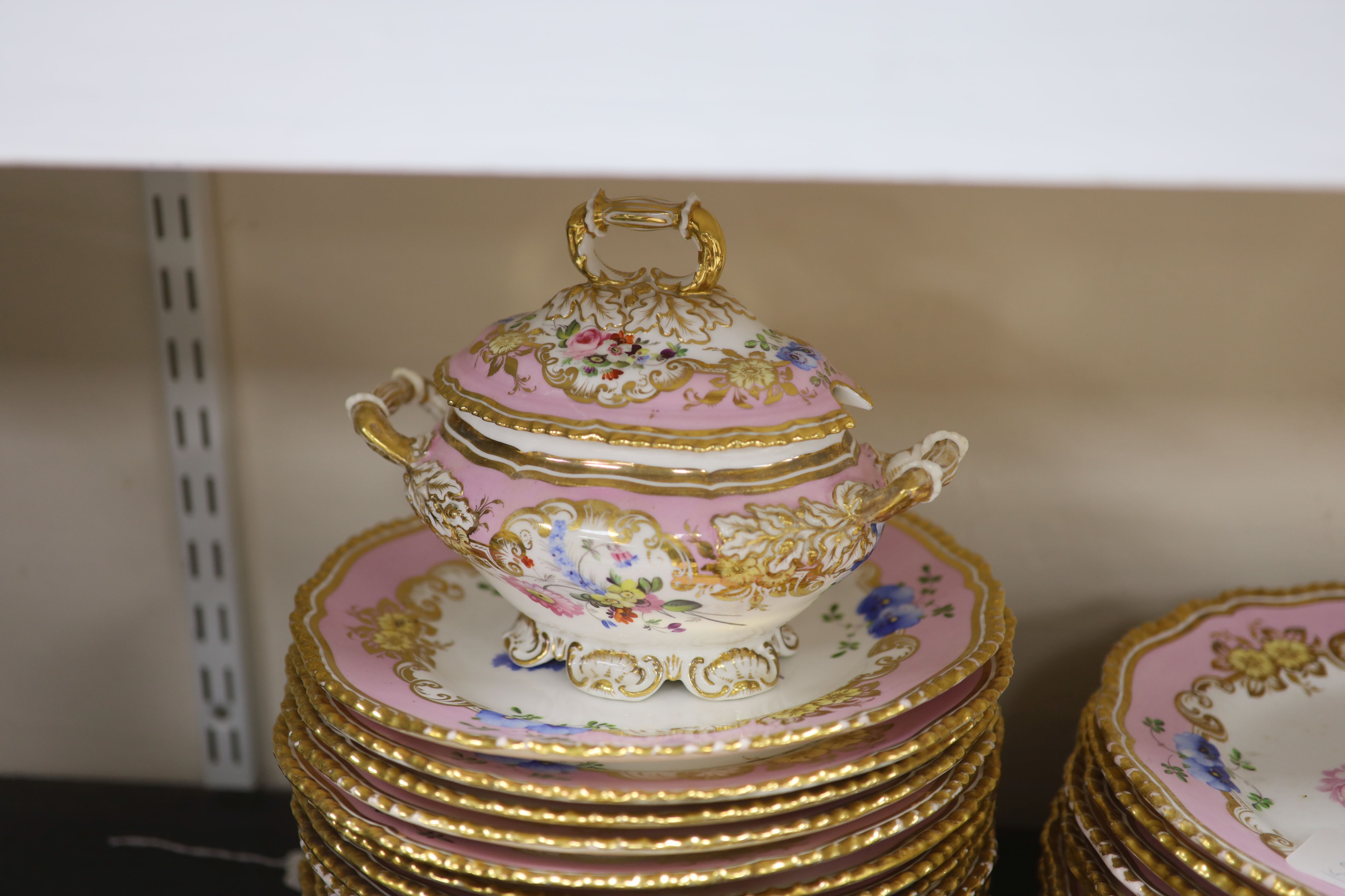 An extensive one hundred and thirteen piece English porcelain dinner and dessert service, c.1825-30,